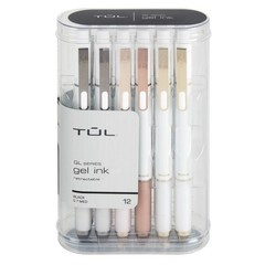 TUL Retractable Pens, Med Point, 0.7 mm, Pearl White Barrel, Black Ink, 12 Pack