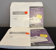 Lot of 2-Office Depot Double-Window Self-Seal W-2 Envelopes 25 in each pack