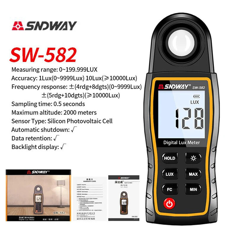 Digital Handheld Light Meter High Precision Luxmeter Illuminometer 200,000 LUX