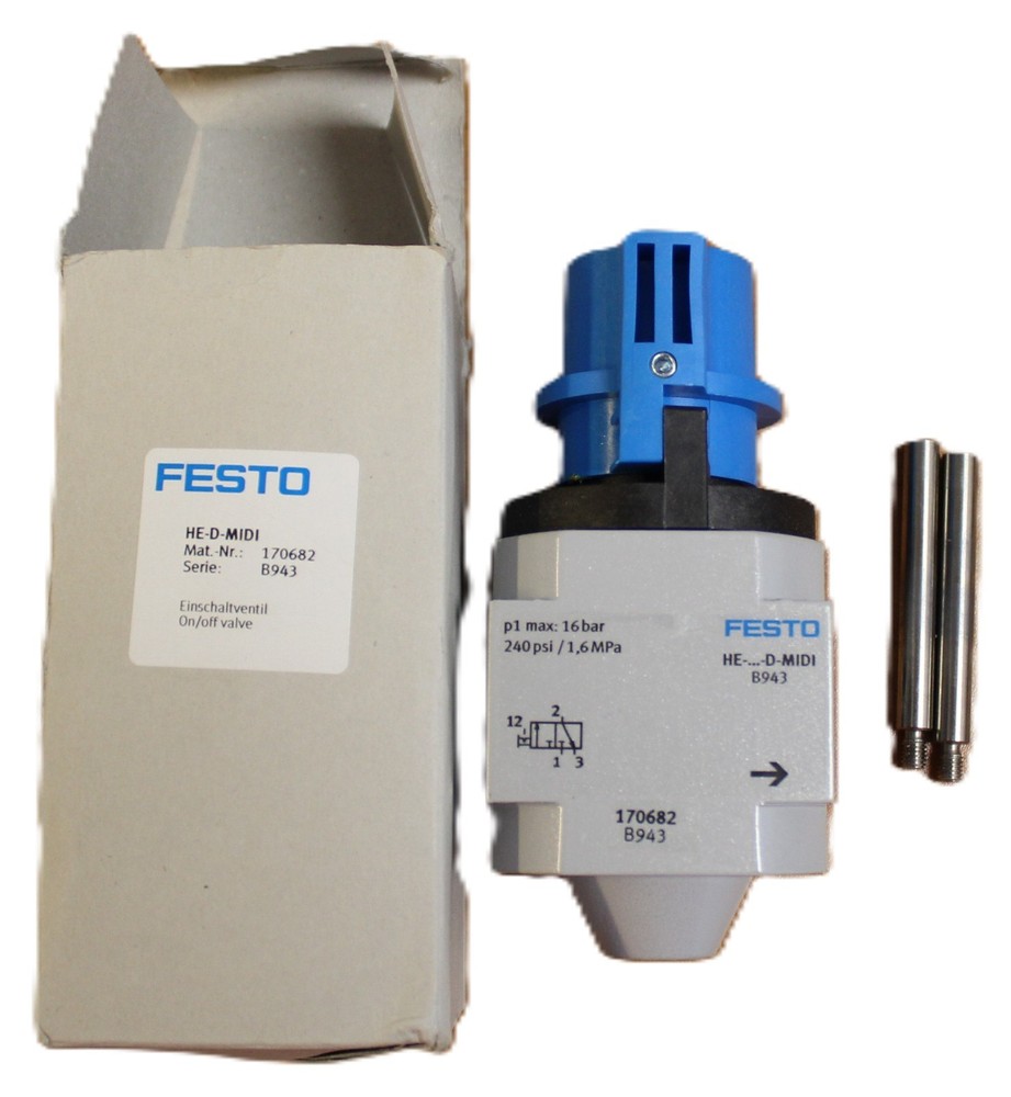 Festo HE-D-MIDI Manual On/Off Valve 170682 Pneumatic Shut-Off 3/2-Way 16 Bar
