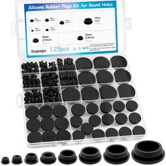 125PCS Rubber Plugs for Round Holes, Premium Black Rubber Hole Plugs, Various S