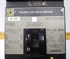 Square D 40 Amp I-Line Circuit Breaker 600 VAC 3 Pole FH36040