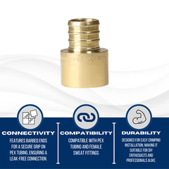 25 PIECES 3/4″ PEX X 3/4″ FEMALE SWEAT ADAPTERS BRASS CRIMP FITTINGS LEAD FREE