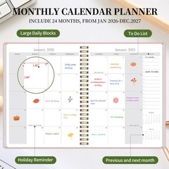 2026-2027 Monthly Planner – Jan.2026 – Dec. 2027, 2 Year Calendar Pink