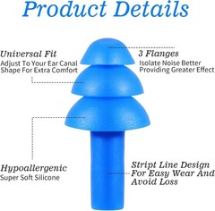 6 Pairs Ear Plugs for Sleeping, Soft Reusable Silicone Earplugs for Swimming & N