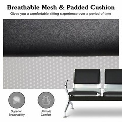 3-Seat Heavy PU Leather Barber Airport Waiting Room Chair Reception Office Bench