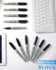 100 Pack Black Permanent Markers Bulk – Fine Point Permanent Marker Quick Drying