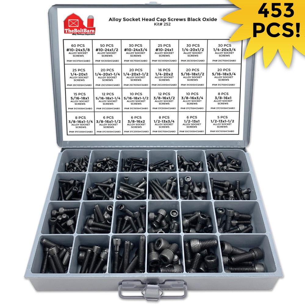 Alloy Allen Socket Head Cap Screws Bolts Coarse Black Oxide Assortment – 453 PCS