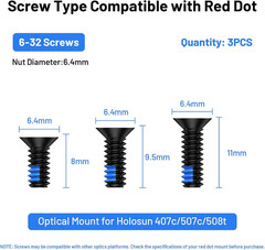 9Pcs Red Dot Screw Kit Includes 6-32 in 8mm/9.5mm/11mm for Red Dot Sight Opti…