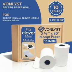 Vonlyst Receipt Paper Roll 2 1/4 x 80 for Clover Mini (10 rolls)