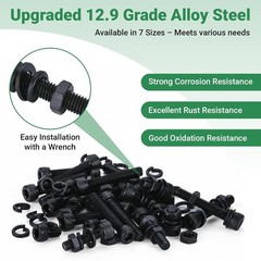 416PCS M4 Screw Assortment Kit Hex Socket Head Cap Bolts Nuts Washers 12.9 Alloy