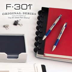 Zebra Pen F-301 Ballpoint Blue Ink Fine Point 0.7Mm Pen, Easy-Glide Ink, Stainle