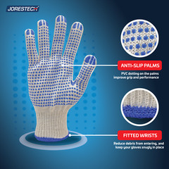 Palm PVC-Dotted String Knit Work Gloves LOT Natural White/Blue 288 Pairs