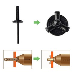 50pcs 3/16″ x 1″ Large Head Tri-Fold Exploding Aluminum Pop Rivets (Black)