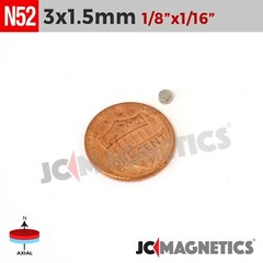 3mm x 1.5mm 1/8″x1/16″ N52 Small Strong Rare Earth Neodymium Crafts Magnet Discs