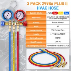 3 Pack 29986 Plus II 1/4″ HVAC Refrigerant Hose Set 72″ Low Loss Hoses for R410A