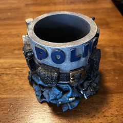 Vanmark Porcelain Police-Themed Desk Pencil Holder Organizer Cup Blue/Gray