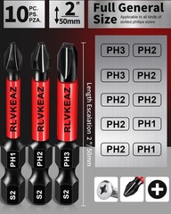 10-Pack Phillips Bits #1#2#3 Impact phillips bits 10pcs, Black
