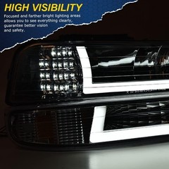 LED DRL Headlight 99-2006 Chevy Silverado Suburban Tahoe 1500 2500 Clear Chrome