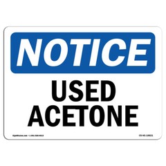 Used Acetone OSHA ANSI Notice Sign Metal Plastic Decal