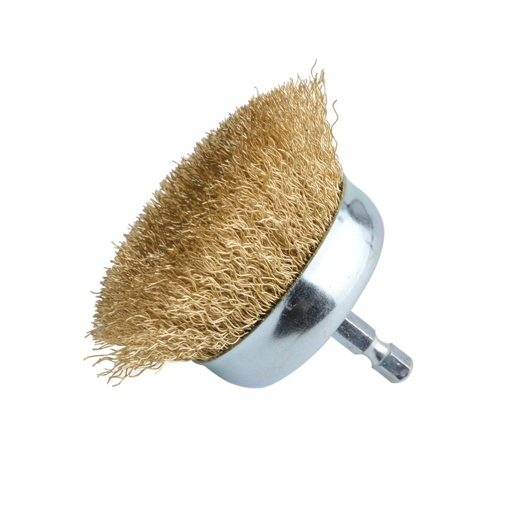 3″ Wire Cup Brush with 1/4″ Hex Shank Hardened Brass Steel Crimp Wheel H