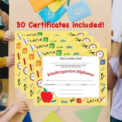 SHAPES ETC. 30pcs Kindergarten Diploma Recognition Certificates 11inx8.5in Co…