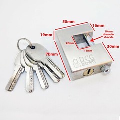 Heavy Duty 70mm Padlock/Chain Rectangular Lock *KEYED SAME/DIFF* U-Shaped 74mm