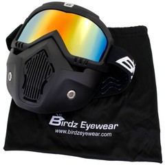 Birdz Eyewear Skylark Motorcycle Goggles Face Mask Black Frames Red Mirror Lens