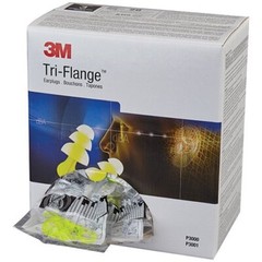 3M Tri-Flange Reuasbale Earplugs P3001, Cloth Cord NRR 26 Decibels