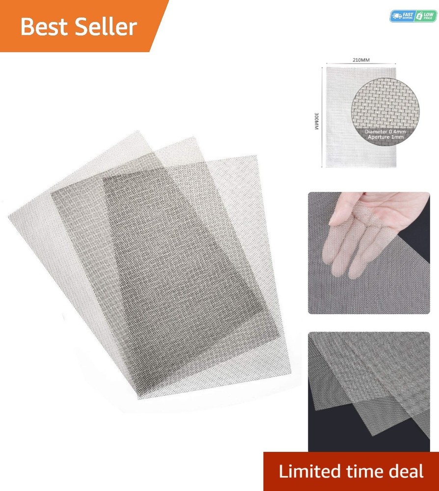 Durable 304L Stainless Steel Wire Mesh Sheets – 1mm Aperture – 12×8 in Pack of 3