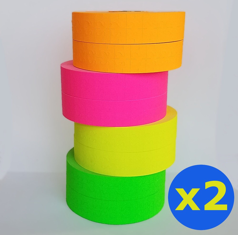 2 x Monarch 1131 price gun Pink Green Orange Yellow Fluorescent 4 Rolls Ea w Ink