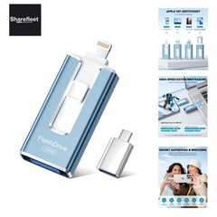 USB Flash Drive 256GB for iPhone, MFi Certified 4-in-1 Memory Stick for iPho…