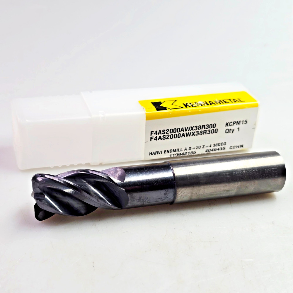 Kennametal 20mm x 20 x 30 x 115 R3 Carbide End Mill F4AS2000AWX38R300 0.7874″