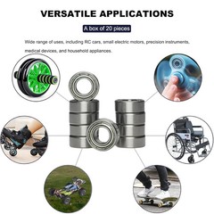 20 PCS R188ZZ Deep Groove Ball Bearings – 1/4 Inch x 1/2 Inch x 3/16 Inch – Both