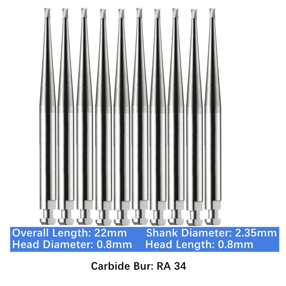 10-100pc Dental Inverted Cone Latch Carbide Burs RA 34 Midwest LA for Slow Speed