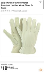 Lot of 12- Sz: L Grain Cowhide Water Resistant Leather Work Glove 2-Pack ALL NEW