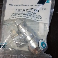 2 Pack SharkBite Straight Stop Valve 1/2in x 3/8in OD Push-Connect 23037-0000LF