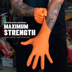 Herkules Grip Heavy Duty 8Mil Orange Nitrile Gloves,3D Raised Diamond Texture…