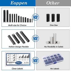230Pcs SAE Roll Pin Assortment Set – Slotted Spring Pins Steel Split Expansion P