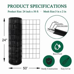 Black PVC Coated Welded Wire Fence 24 Inch x 50 Foot, 2 Inch x 3 Inch 16GA, G…
