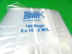 6 x 10 Reloc Zippit Bags Clear 2mil Poly Bags Reclosable Zip Seal Lock 200 Bags