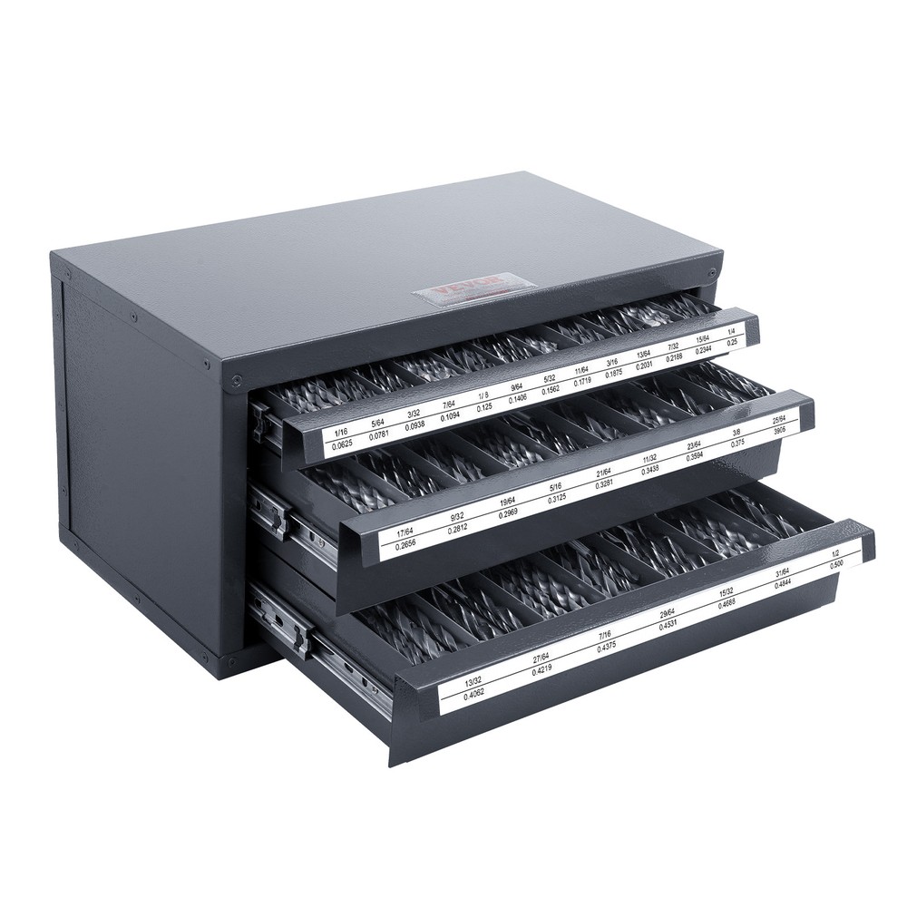 VEVOR Drill Bit Dispenser Organizer Cabinet Three-Drawer for 1/16in to 1/2in