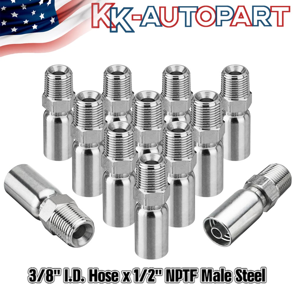 12 PCS 1/2″ NPTF Hydraulic Hose Fittings: 3/8″ I.D. Hose x 1/2″ NPTF Male Steel
