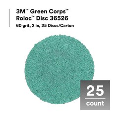 3M Green Corps Roloc Disc 36527, 80+ Grit, 2 in, Pack of 25 Heavy Duty, Quick Ch
