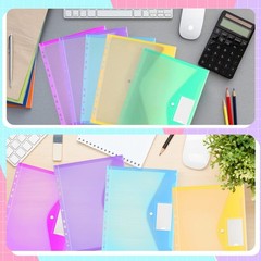 Fuutreo 50 Pcs Binder Pockets for 3 Ring Plastic Envelopes Bright Colors