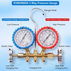R290 and R600A Manifold Gauge, Refrigerant Pressure Gauge 3 Way HVAC Air Conditi
