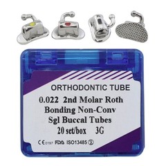20 Kit Dental Orthodontic Bondable Buccal Tubes 2nd Molar Roth 0.022 Low Profile