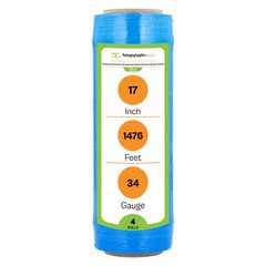 4 Rolls 17″ x 1476′ (34 Gauge) Packing Pre-Stretch Film Hand Shrink Wrap – Blue