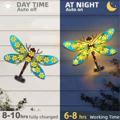 2 Pack Metal Dragonfly Outdoor Wall Decor with 30 Led Solar Lights- 13.9″ Out…