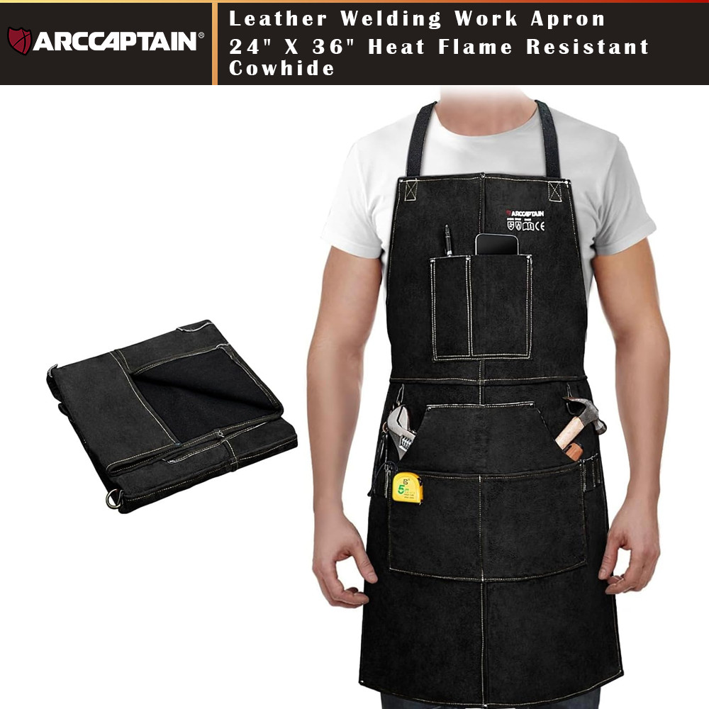ARCCAPTAIN Leather Welding Work Apron Heat Flame Resistant Cowhide 24″ X 36″